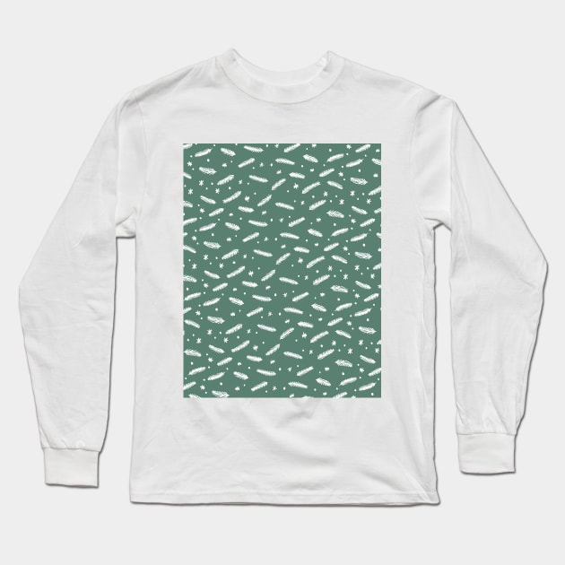 Christmas branches and stars -sage and white Long Sleeve T-Shirt by wackapacka